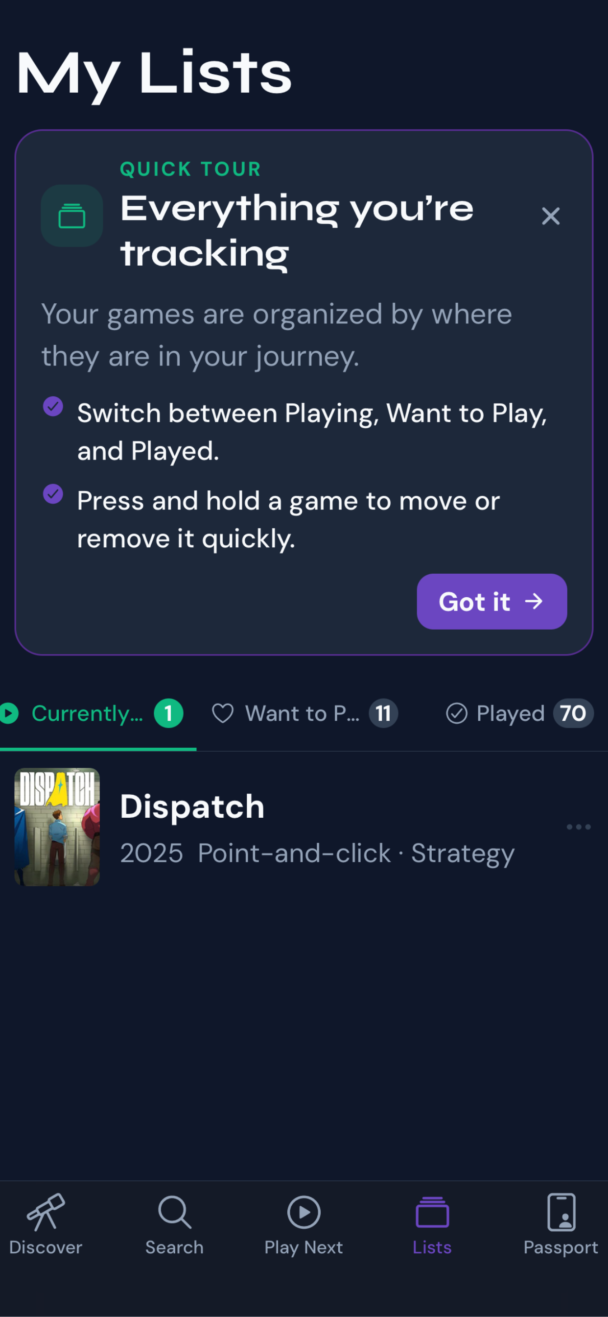 NextPlay lists and quick tour